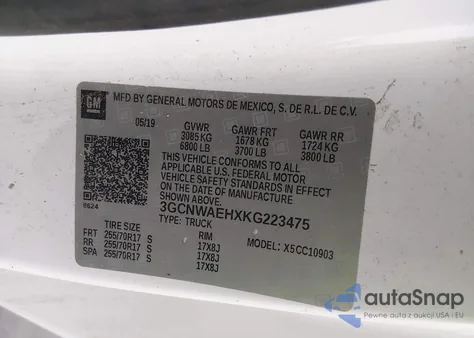 2019 Chevrolet Silverado 1500 Work Truck z USA, uszkodzony, nr VIN 3GCNWAEHXKG223475